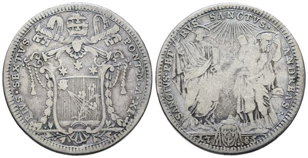 STATO PONTIFICIO. ROMA. Pio VI (1775-1799). Testone 1785. Ag; 7,5gr; Munt.29; MIR 2768/1; MB/BB