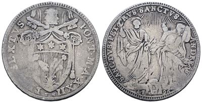 Pio VI, Testone 1796, Roma, Stato Pontificio
