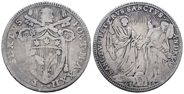 STATO PONTIFICIO. ROMA. Pio VI (1775-1799). Testone 1796. Ag; 7,5gr; Munt.33; MIR 2768/9; MB/BB