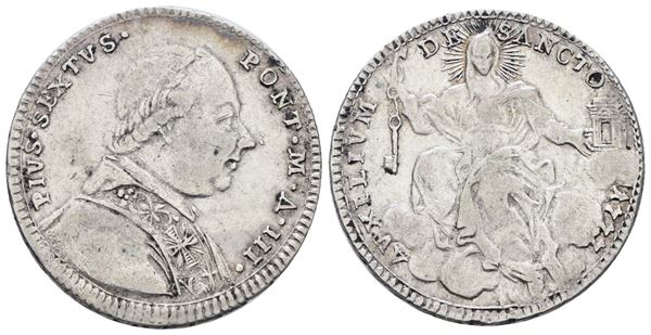 STATO PONTIFICIO. ROMA. Pio VI (1775-1799). Quinto di scudo, doppio giulio 1777, anno III. Ag; 5gr; Munt.38; MIR 2770/3; BB+