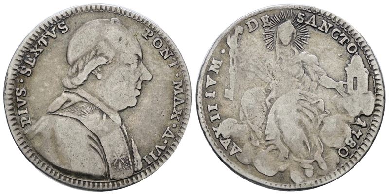 Pio VI, Quinto di scudo, doppio giulio 1780, anno VII