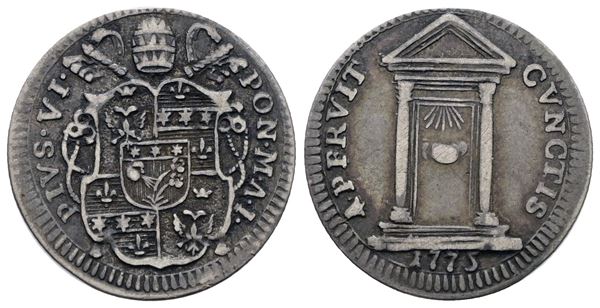STATO PONTIFICIO. ROMA. Pio VI (1775-1799). Grosso 1775 "Giubileo". Ag; 1,3gr; Munt.50; MIR 2755/1; BB+