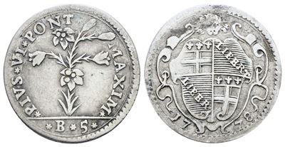 Pio VI, 5 baiocchi 1778, Stato Pontificio, Bologna