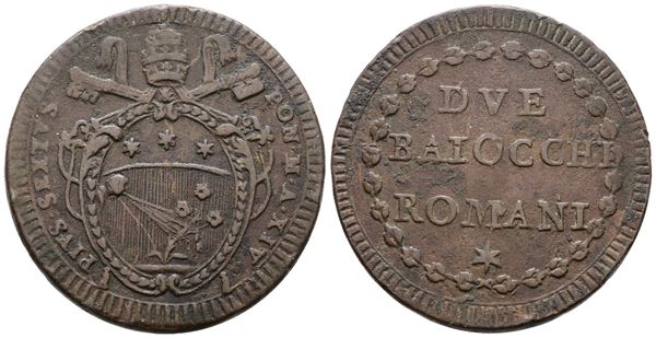 STATO PONTIFICIO. ROMA. Pio VI (1775-1799). 2 baiocchi anno XIV. Cu; 27gr; Munt.105a; MIR 2791/4; Raro; BB+