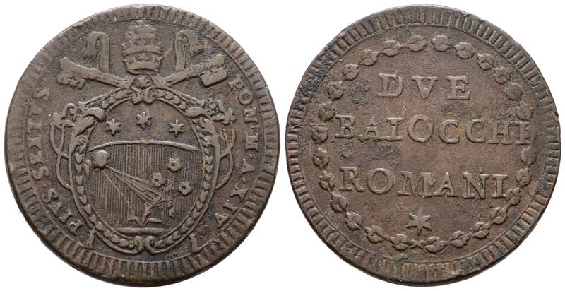 Pio VI, 2 baiocchi dell'anno XIV (1794), Rame, 27 g