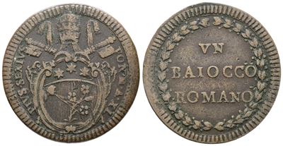 Pio VI, Baiocco dell'anno XI, Roma, 1799, Cu, 13gr