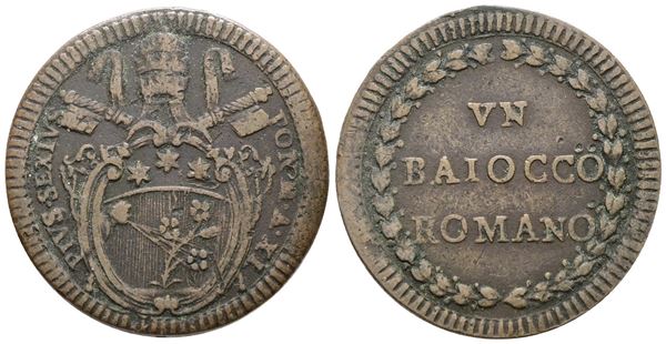 STATO PONTIFICIO. ROMA. Pio VI (1775-1799). Baiocco anno XI. Cu; 13gr; Munt.129; MIR 2792/5; NC; BB