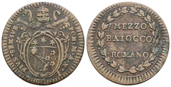 STATO PONTIFICIO. ROMA. Pio VI (1775-1799). Mezzo baiocco anno X. Cu; 6gr; Munt.138; MIR 2793/3; BB