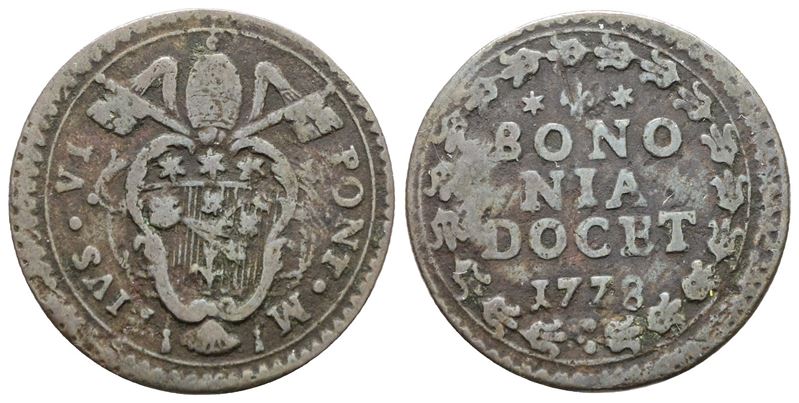 Pio VI, Quattrino 1778, Stato Pontificio, Bologna