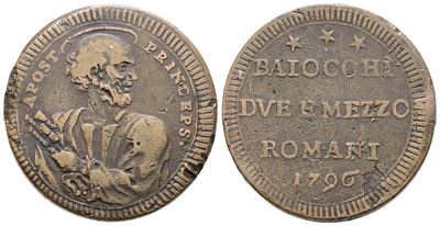 Pio VI, Sampietrino da 2,5 baiocchi 1796