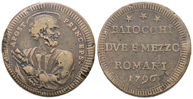 Pio VI, Sampietrino da 2,5 baiocchi 1796