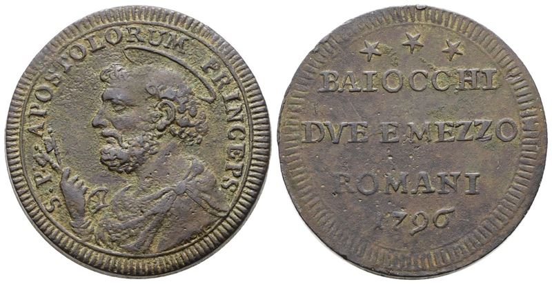 Pio VI, Sampietrino da 2,5 baiocchi 1796