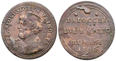 Pio VI, Sampietrino da 2,5 baiocchi 1796
