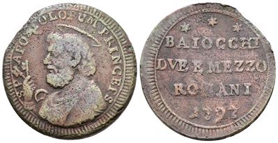 Pio VI, Sampietrino da 2,5 baiocchi 1797