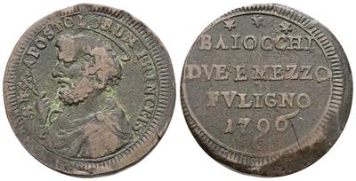 Pio VI, Sampietrino da 2,5 baiocchi, Foligno 1796