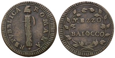 Moneta della Repubblica Romana, Mezzo baiocco (1798-1799)