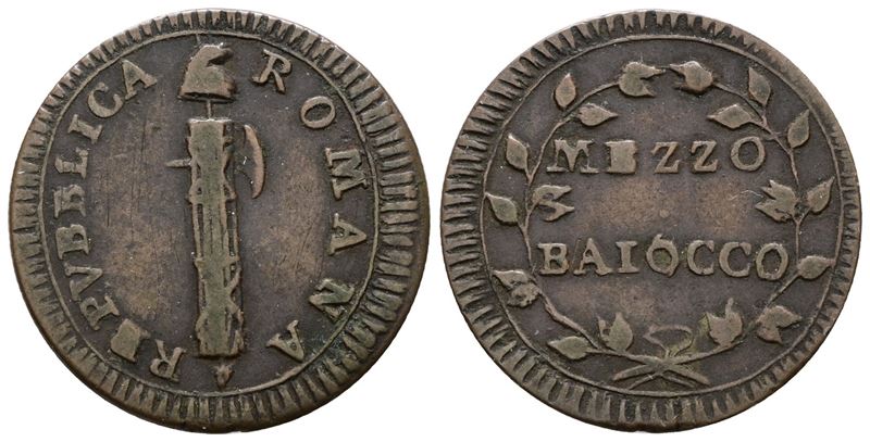 Moneta della Repubblica Romana, Mezzo baiocco (1798-1799)