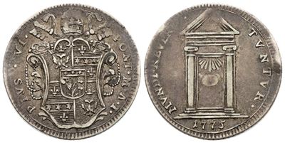 Pio VI, Moneta Giubilare del 1775, Ag 2,64gr