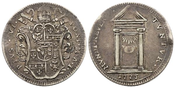 STATO PONTIFICIO. ROMA. Pio VI (1775-1799). Giulio 1775 "Giubileo". Ag; 2,64gr; Munt.49; MIR 2754/1; RR; BB