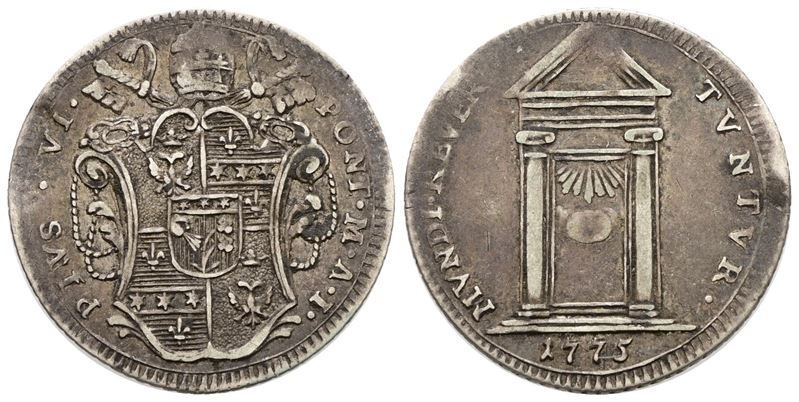 Pio VI, Moneta Giubilare del 1775, Ag 2,64gr