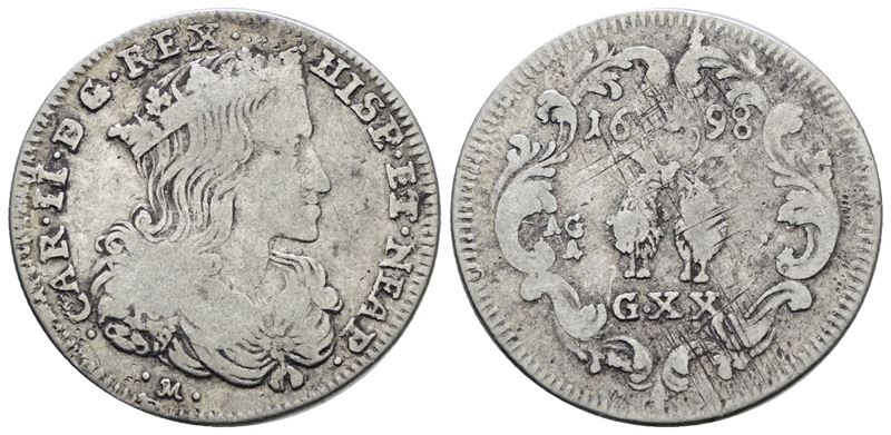 Carlo II di Spagna, Tarì 20 grana 1698, Argento