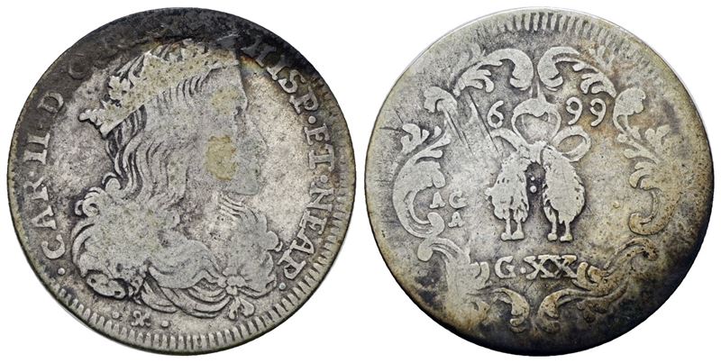 Carlo II di Spagna, Tarì 20 grana 1699, argento