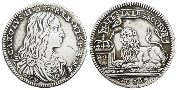 NAPOLI. REGNO DI NAPOLI. Carlo II di Spagna (1665-1700). Carlino 10 grana 1685. Ag; 2,8gr; P.R.30; MIR 301/3; BB+