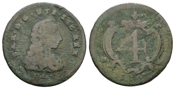 NAPOLI. REGNO DI NAPOLI. Carlo di Borbone (1734-1759). 4 cavalli 1757. Cu; 2gr; Gig.63; Raro; ; MB