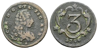 Carlo di Borbone, Moneta celebrativa con tre cavalli, 1756