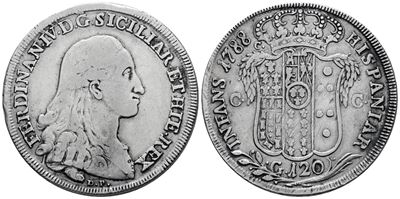 Ferdinando IV di Borbone, Piastra 120 grana del Regno di Napoli, 1788 DP, Argento
