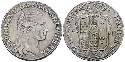 Ferdinando IV di Borbone, Piastra 120 grana 1796, Ag