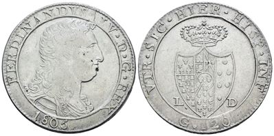 Ferdinando IV di Borbone, Piastra 120 grana 1805 'Capelli ricci'