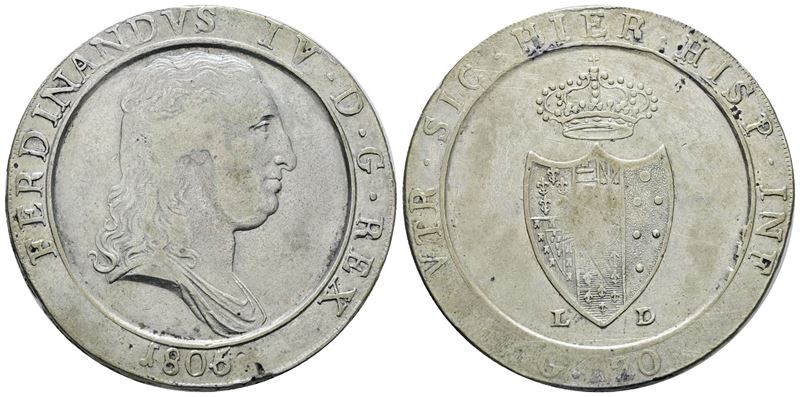 Ferdinando IV di Borbone, Piastra 120 grana 1805 "Capelli lisci"