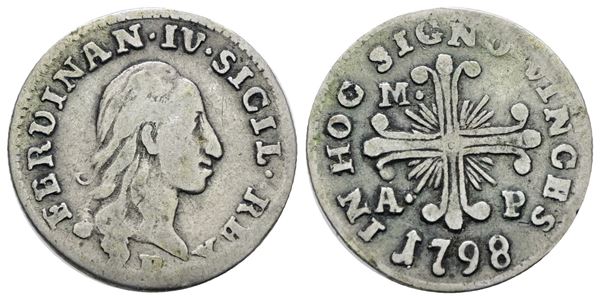 NAPOLI. REGNO DI NAPOLI. Ferdinando IV di Borbone (1759-1799 I per.). Carlino 10 grana 1798. Ag; 2,2gr; Gig.110; BB
