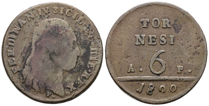 Ferdinando IV di Borbone, 6 tornesi 1800 AP, Regno di Napoli