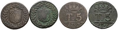 Ferdinando IV di Borbone, Lotto di 2 monete da 5 tornesi 1797 e 1798