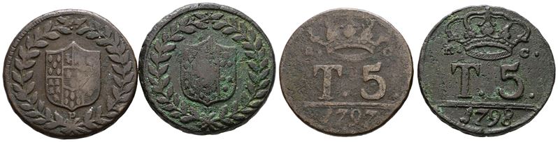 Ferdinando IV di Borbone, Lotto di 2 monete da 5 tornesi 1797 e 1798