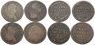 Ferdinando IV di Borbone, Lotto di 4 monete da 12 cavalli del Regno di Napoli, 1789-1793