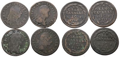 Ferdinando IV di Borbone, Lotto di 4 monete da 12 cavalli in rame