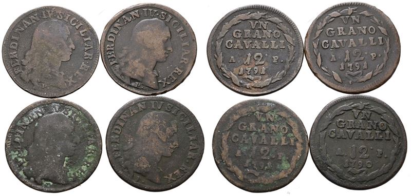 Ferdinando IV di Borbone, Lotto di 4 monete da 12 cavalli in rame