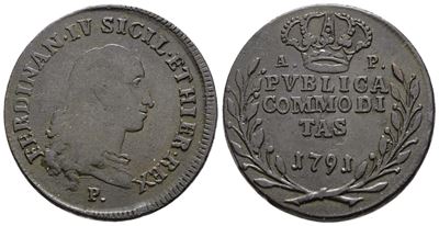 Ferdinando IV di Borbone, Moneta da 3 tornesi del Regno di Napoli, 1791
