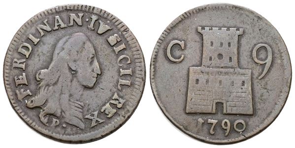 NAPOLI. REGNO DI NAPOLI. Ferdinando IV di Borbone (1759-1799 I per.). 9 cavalli 1790. Cu; 4,7gr; Gig.149; NC; BB