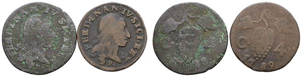 NAPOLI. REGNO DI NAPOLI. Ferdinando IV di Borbone (1759-1799 I per.). Lotto di 2 monete da 4 cavalli 1788, 1789. Cu; Conservazioni varie