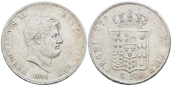 NAPOLI. REGNO DELLE DUE SICILIE. Ferdinando II di Borbone (1830-1859). Piastra 120 grana 1854. Ag; 27,5gr; Gig.85; BB/SPL