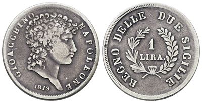 NAPOLI, Regno delle Due Sicilie. Lira di Gioacchino Napoleone (1813), Argento, 5gr