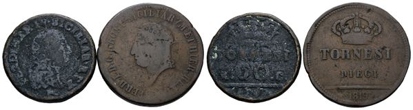 NAPOLI. REGNO DI NAPOLI. Ferdinando IV, I di Borbone. Lotto di 2 monete da 10 tornesi 1798, 1819. Cu; Conservazioni varie