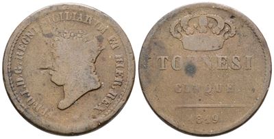 Ferdinando I di Borbone, 5 tornesi 1819, Regno delle Due Sicilie