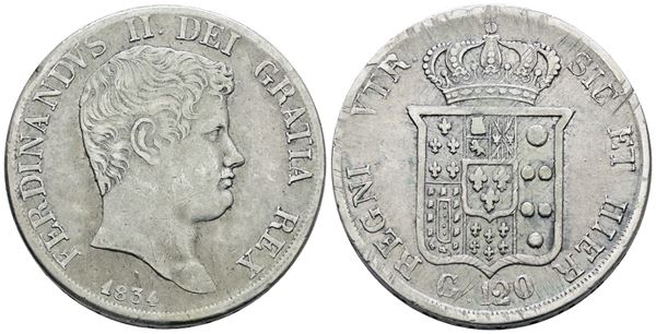 NAPOLI. REGNO DELLE DUE SICILIE. Ferdinando II di Borbone (1830-1859). Piastra 120 grana 1834. Ag; 27,5gr; Gig.58; BB/SPL