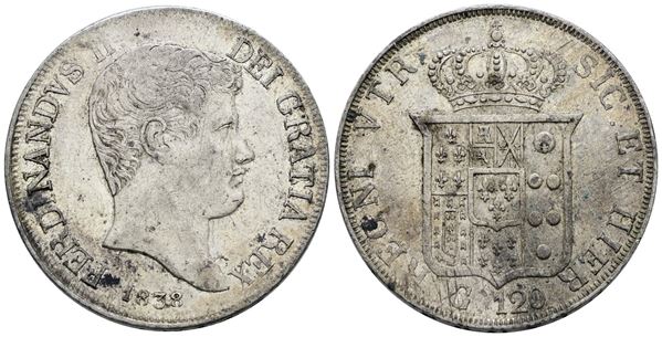 NAPOLI. REGNO DELLE DUE SICILIE. Ferdinando II di Borbone (1830-1859). Piastra 120 grana 1838. Ag; 27,5gr; Gig.63; BB/SPL