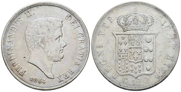 NAPOLI. REGNO DELLE DUE SICILIE. Ferdinando II di Borbone (1830-1859). Piastra 120 grana 1844. Ag; 27,5gr; Gig.70; BB+